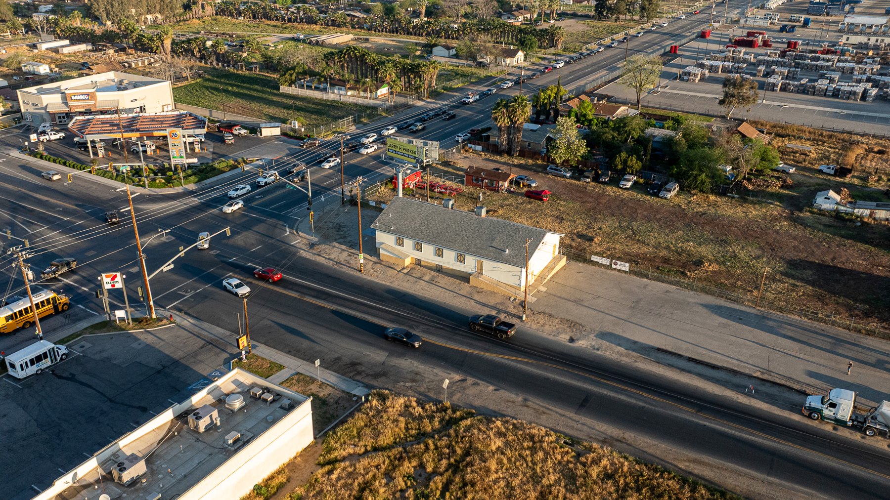 Aerial view of Fairfax Grange, its lot and surrounding intersection