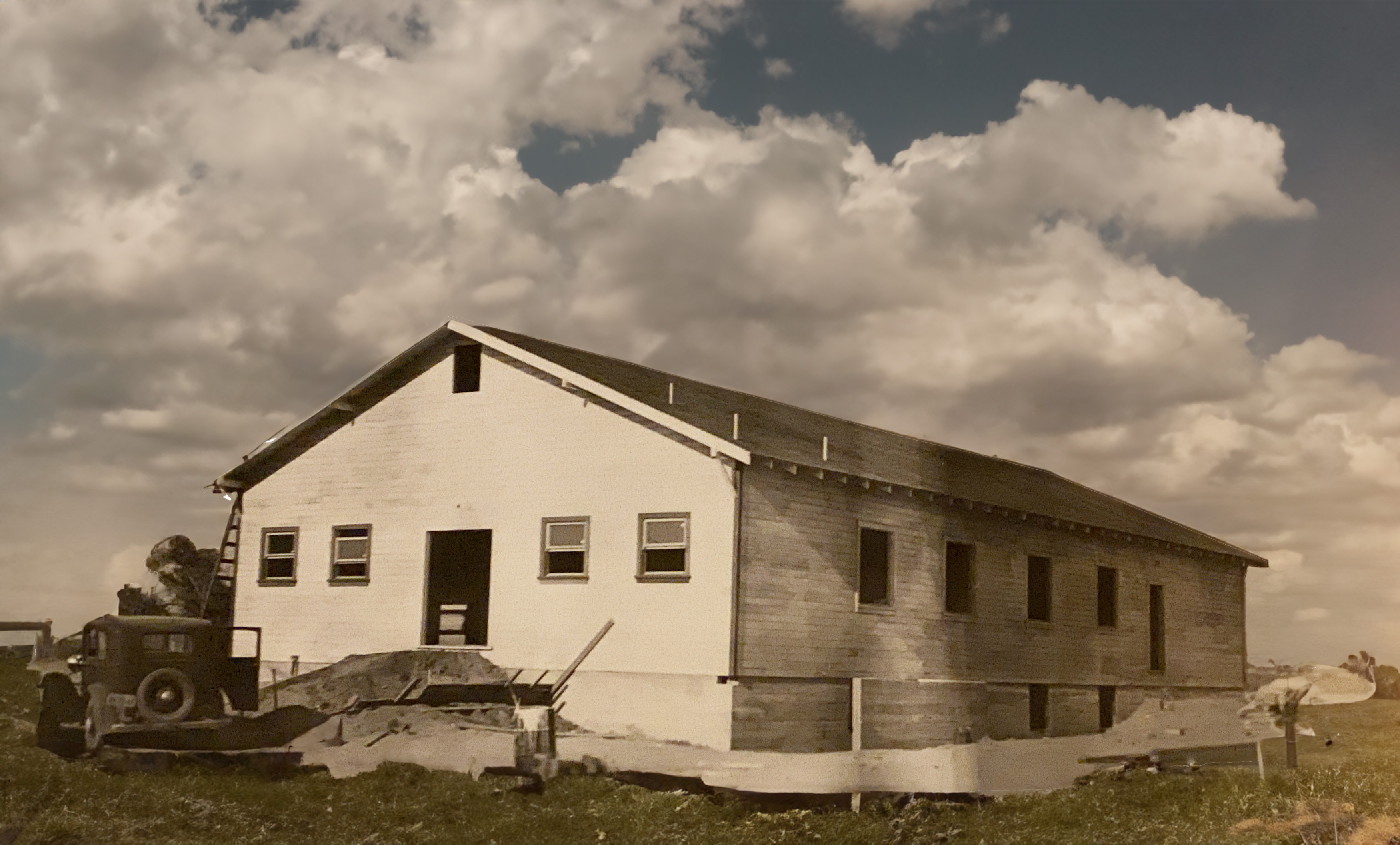 An archival photograph of Fairfax Grange’s original hall